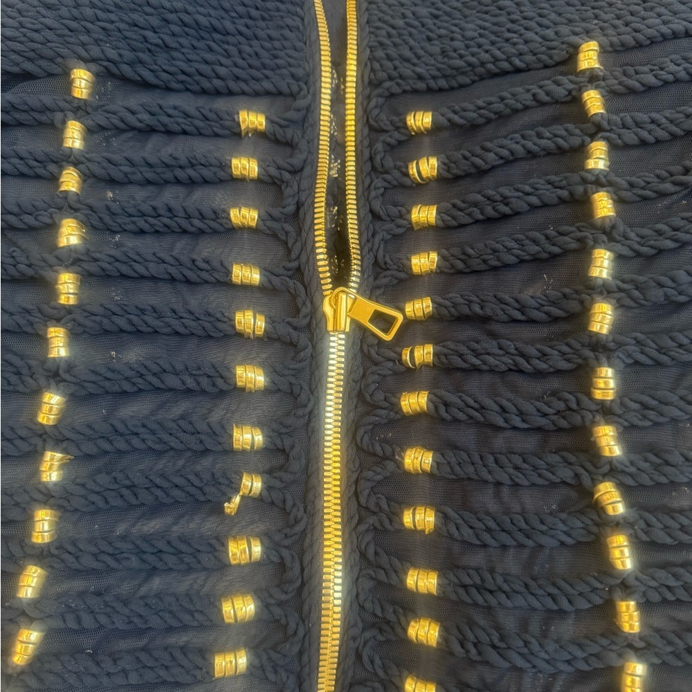 Balmain & H&M Navy and Gold Knit Mesh Sweater - Picture 7 of 10
